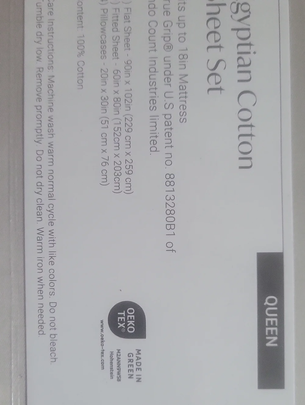 Egyptian Cotton Queen Sheet Set in Cream